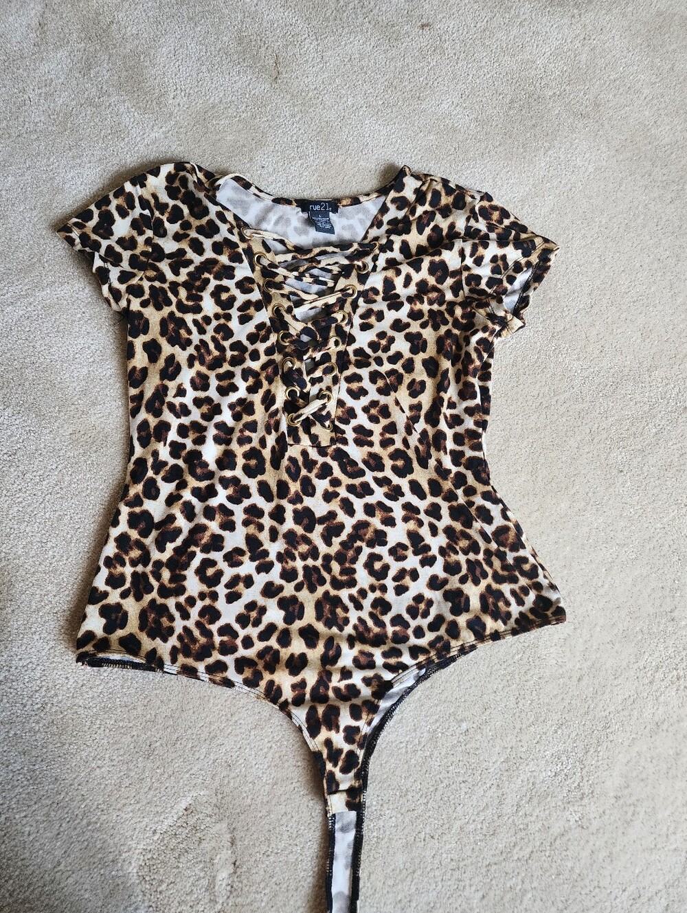 Rue21 Leopard Print Lace-Up Womens One-Piece Bodysuit - Brown